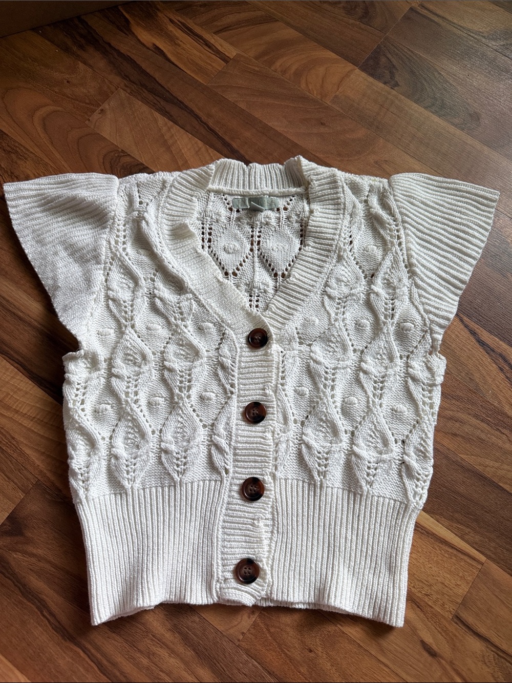Women's Cream Cable-Knit Button Vest Sweater